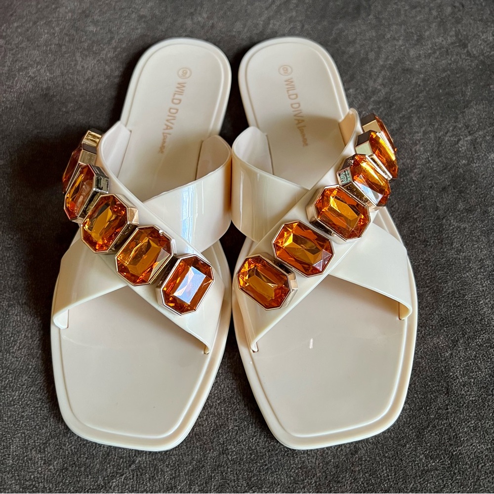 Wild Diva Lounge Rhinestone Slide Sandals